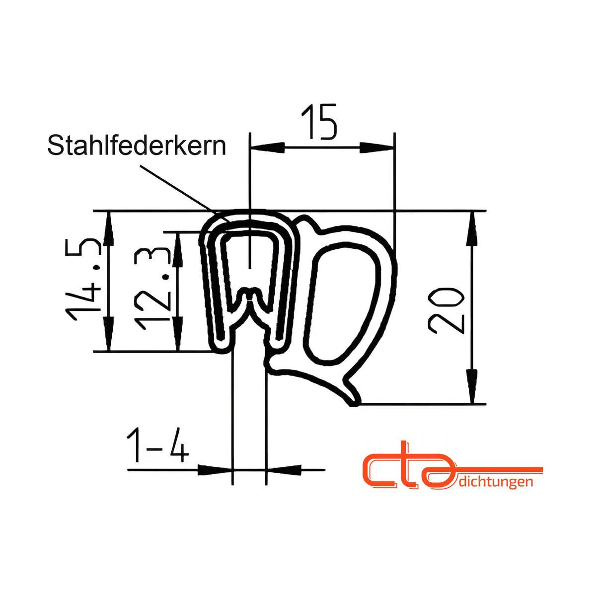 Klemmprofil mit Dichtkopf EPDM / PVC, Klemmbereich 1–4 mm, schwarz (1C11-23)